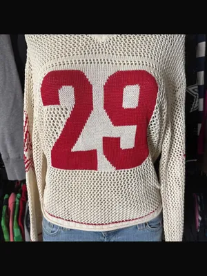 Y2k Graphic Oversized Crochet Jersey Shirt V Neck Long Sleeve Knit Pullover S thumbnail 7