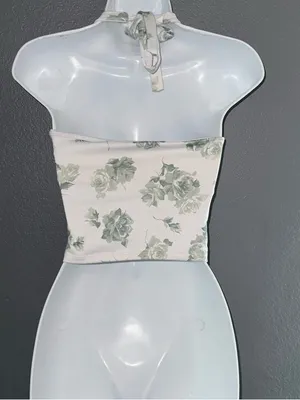 Hollister Womens White & Green Floral Crop Top Halter Tank size Small thumbnail 6
