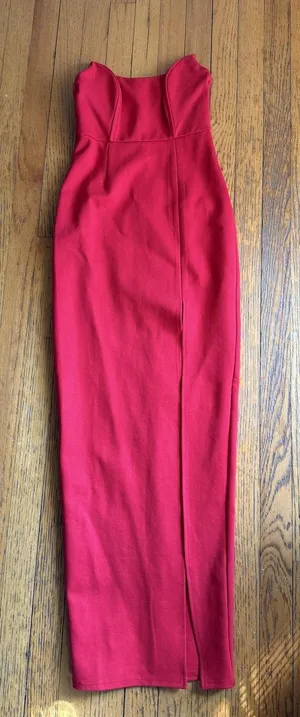 Superdown Dress Womens XS Red Strapless Sweetheart Bodycon Slit Formal thumbnail 1