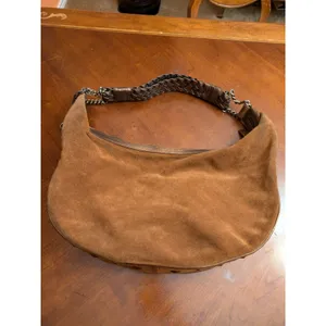 Donald Pliner Camel Suede/Metallic Cresent Studded Trim Hobo Purse thumbnail 3
