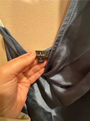 Lulu's Midnight Blue Satin One-Shoulder Slip Dress thumbnail 2