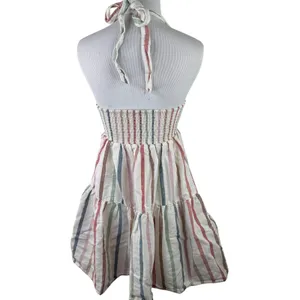 American Eagle Multicolor Striped Halter Tiered Linen Dress Size Small thumbnail 4