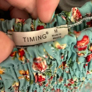 Timing Floral Ruched Smocked Bodycon square neck mini Dress M NWT cottagecore thumbnail 8