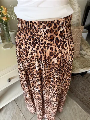 Paper heart pull on boho leopard print linen maxi skirt L thumbnail 2