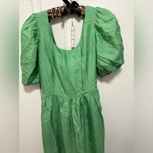 NWT & Other Stories Sea Green Silk Puff Sleeve Tie Back Voluminous Midi Dress 6 thumbnail 3