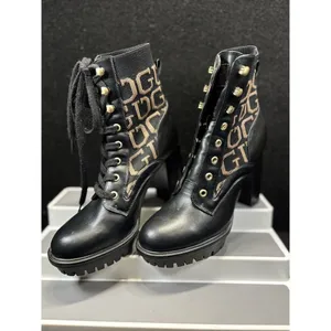 GUESS Women's Grows-R Ankle Boots Knit Logo‎ Platform Black/Tan Size 7.5M thumbnail 3