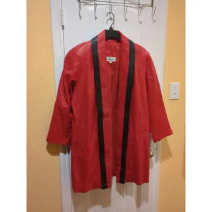 Tibor Womens Leather Coat Jacket Trench 80s Medium Red Long Vintage Korea thumbnail 2