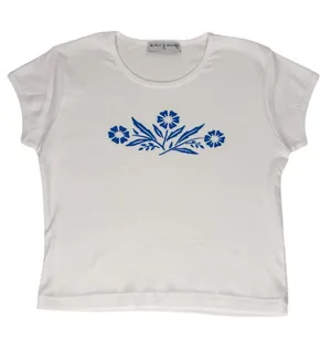 Feels So Good Cornflower Print Top Size S White thumbnail 1