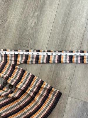 American Eagle Ribbed Striped Henley Sweater Small Gray Pink Orange Long Sleeve thumbnail 9