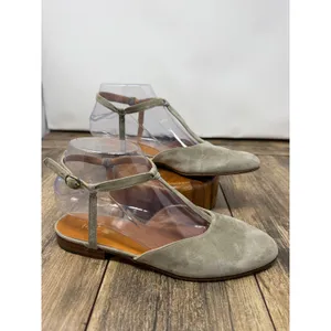 Ralph Lauren Collection Suede T-Strap Flats Sage Green Made in Italy 7B 41000S thumbnail 2