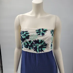 Missy Robertson Strapless Maxi Dress Large Blue Embroidered Floral Boho Summer thumbnail 6