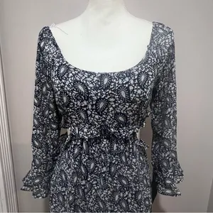 NWT Lulus Navy Blue Paisley Tiered Cutout Midi Dress women's size small thumbnail 6