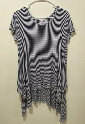 Marvenie Navy & White Stripe Tunic Dress Size Medium M Short‎ Sleeves Womens thumbnail 1