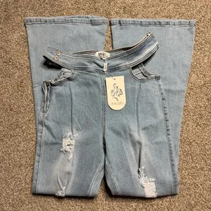 Angel Light Blue High Waist Flare Jeans with Ripped Details thumbnail 1