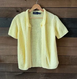 Vintage LeRoy Knitwear Butter Yellow Short Sleeve Cardigan Sweater thumbnail 1