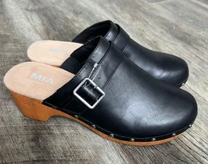 Mia Milpu Swedish Wood and Vegan Leather Clogs Size 10 Mules Black Shoes NWOT thumbnail 3