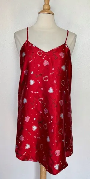 Vintage 90s Y2K Valentine Red Satin Nightgown thumbnail 1