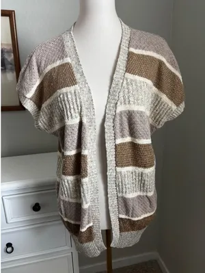 Vintage‎ Diane von Furstenberg Striped Knit Cardigan Short Sleeve Brown Medium thumbnail 1