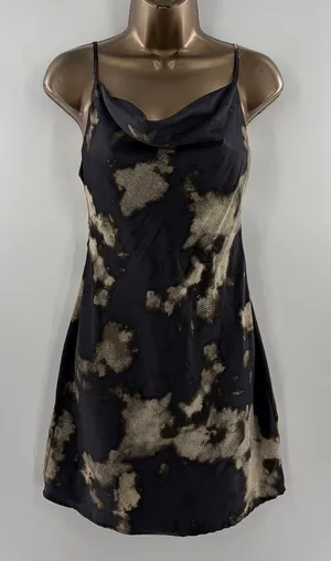 Urban Outfitters Satin Cowl Neck Slip Dress Black Bleach Wash Mini Dress thumbnail 1
