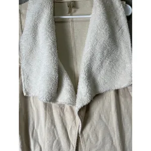 XCVI Ivory Draped Sherpa Collar Open Front Long Vest Cotton Blend Size Large thumbnail 2