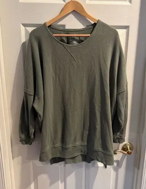 aerie Olive Green Waffle Knit Top thumbnail 1