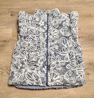 MAINSTRIP Puffer Floral Flocked Embroidered‎ Denim Vest Size Small thumbnail 1