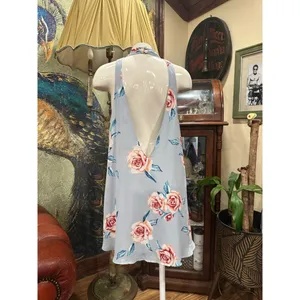 Show Me Your Mumu Dress Small Floral Halter Backless Mini Light Blue Peach Rose thumbnail 10