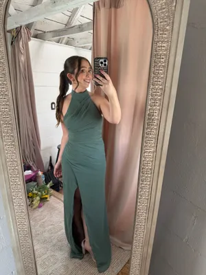 azazie jemma chiffon dress in eucalpytus thumbnail 2