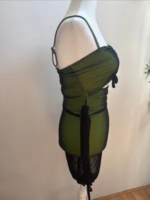 Dolls Kill Olive Green Cutout Mesh Midi Dress with Tie Front thumbnail 3