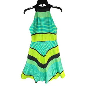 Nanette Lepore Bogatell Dress 2 Green Blue Linen Blend Stripe Feminine Chic ASO‎ thumbnail 8