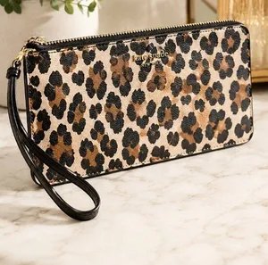 Kate Spade Lucy Medium L-Zip Wristlet Leopard Saffiano Leather NWT thumbnail 1
