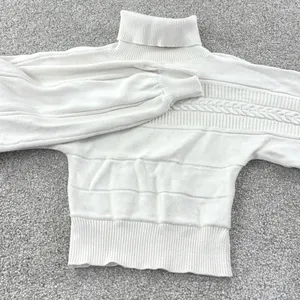 Guess Cream‎ Knit Turtleneck Sweater Balloon Sleeve Cable Knit Casual Retro VTG thumbnail 3