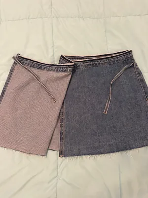 PacSun Raw Denim Hem Mini Tie-Front Wrap Skirt thumbnail 4
