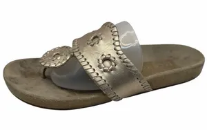Jack Rogers‎ Jacks Flat Sandals Women 7 Gold Metallic Whipstitch Rondelle Preppy thumbnail 1