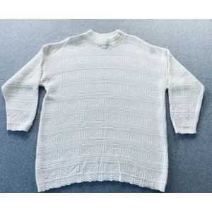 Vintage 80s Spunky Textured Knit Sweater Cream Made in USA Oversized One Size thumbnail 2