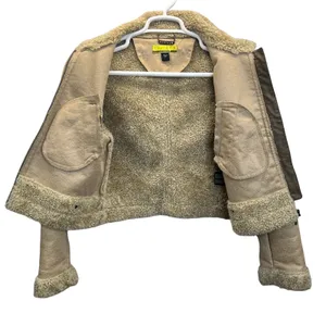 Ashley B Jacket Aviator Faux Shearling Cropped Zippers Biker Moto Beige‎ Size M thumbnail 8