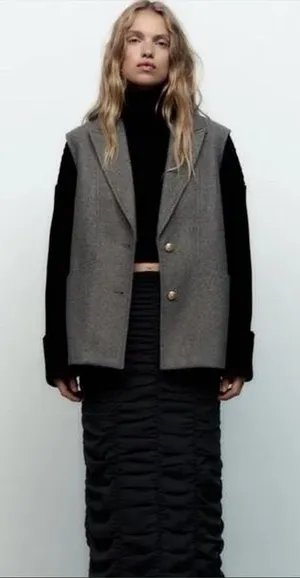 Zara | Gray Lapel Collar Vest, M/L thumbnail 1