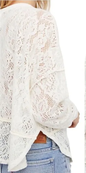 Free People Lace Floral Knit Not Cold In This Top, Ivory,‎ Size Small thumbnail 1