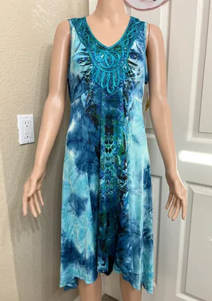 One World colorful blue dress size L thumbnail 1