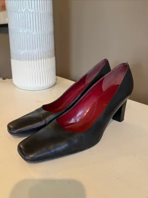 Ralph Lauren LAUREN RL Classic Black Leather Square-Toe Pumps 8AA Preppy Old Money Minimalist thumbnail 14