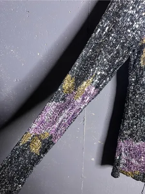 Free People Intimately Gold Rush Long Sleeve Sequin Top Black Combo. Small thumbnail 6