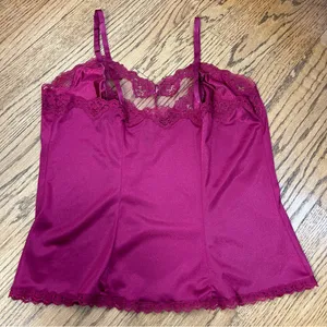 Vintage 80’s Bari Silky Nylon Lace Burgundy Camisole Size M thumbnail 11