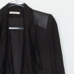 Alice + Olivia Lamb Leather Trim Draped Blazer Jacket Black Womens Size S‎ thumbnail 2