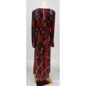 NWT Chelsea28 Floral Print Pleated Long Sleeve Dress Rust Blue Floral Sz XS $149 thumbnail 9