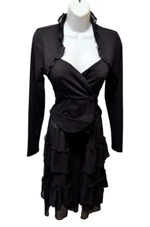 Hot Topic Black Sweetheart Double-Breasted Tiered Ruffle Jacket S Steampunk Goth thumbnail 4
