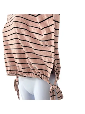 Lucky Brand Striped Short Sleeve Top With Side Ties Pink Size Medium Boho Chic thumbnail 5