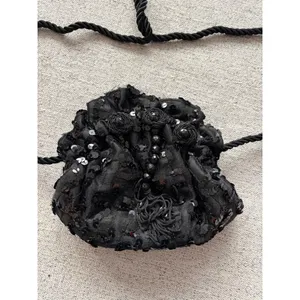 Sparkly Black Sequin Ruched Drawstring Evening‎ Bag thumbnail 6