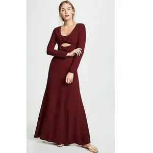 Staud Lido Womens Red Double Bow Cut Out Long Sleeve Maxi A-Line Gown Dress Sz 8 thumbnail 3