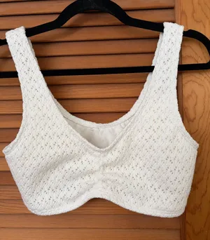 Hollister Crochet Bralette Bikini Top in cream size medium thumbnail 1