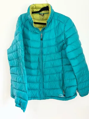 LL Bean Ultralight Women's XL REG Down Quilted Puffer Coat Jacket Teal Blue thumbnail 1